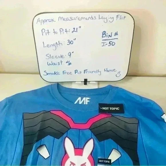 Overwatch D.Va T Shirt Large Cosplay Unisex Blue Graphic Blizzard Hot Topic NWT - Picture 8 of 8